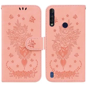 For Motorola Moto G8 Power Lite Butterfly Rose Embossed Leather Phone Case(Pink) (OEM)