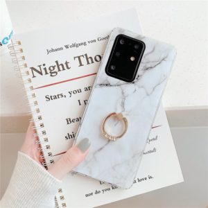For Huawei P40 TPU Smooth Marble with Ring Metal Rhinestone Bracket Mobile Phone Protective Case(White Q6) (OEM)