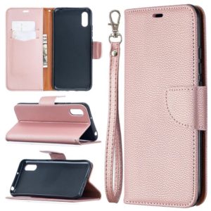 For Xiaomi Redmi 9A Litchi Texture Pure Color Horizontal Flip PU Leather Case with Holder & Card Slots & Wallet & Lanyard(Rose Gold) (OEM)