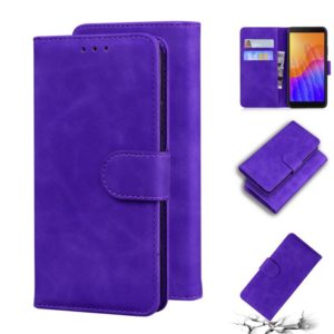 For Huawei Y5p Skin Feel Pure Color Flip Leather Phone Case(Purple) (OEM)