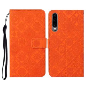For Huawei P30 Ethnic Style Embossed Pattern Horizontal Flip Leather Case with Holder & Card Slots & Wallet & Lanyard(Orange) (OEM)