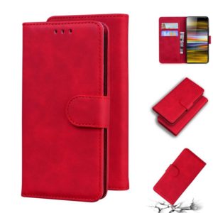 For Sony Xperia 10 Skin Feel Pure Color Flip Leather Phone Case(Red) (OEM)