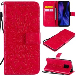 For Xiaomi Redmi 10X 5G / 10X Pro 5G Sun Embossing Pattern Horizontal Flip Leather Case with Card Slot & Holder & Wallet & Lanyard(Red) (OEM)