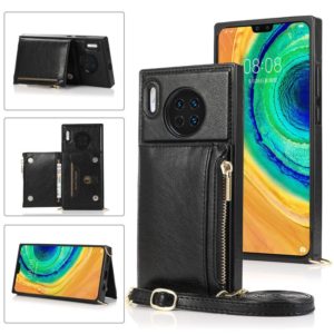 For Huawei Mate 30 Square Zipper Wallet Bag TPU+PU Back Cover Case with Holder & Card Slots & Wallet & Cross-body Strap(Black) (OEM)