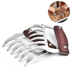 2 PCS Bear Claw Shaped stainless steel Barbecue Fork Chicken Shredded Wooden Handle Anti-skid Creative Kitchen Fork Claw Meat Claw Splitter with (OEM)