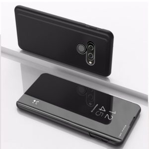 For LG K50 Plating Mirror Left and Right Flip Cover with Bracket Holster(Black) (OEM)