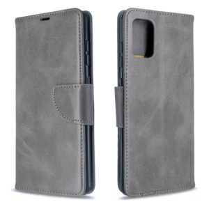 For Galaxy A71 Retro Lambskin Texture Pure Color Horizontal Flip PU Leather Case with Holder & Card Slots & Wallet & Lanyard(Grey) (OEM)