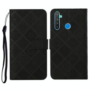 For OPPO Realme 5 Ethnic Style Embossed Pattern Horizontal Flip Leather Case with Holder & Card Slots & Wallet & Lanyard(Black) (OEM)