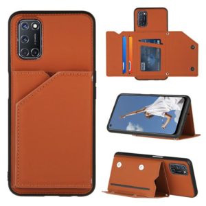 For OPPO A52 & A72 & A92 Skin Feel PU + TPU + PC Back Cover Shockproof Case with Card Slots & Holder & Photo Frame(Brown) (OEM)
