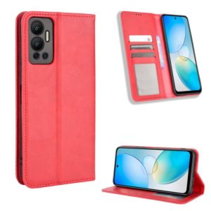 For Infinix Hot 12 Magnetic Buckle Retro Texture Leather Phone Case(Red) (OEM)