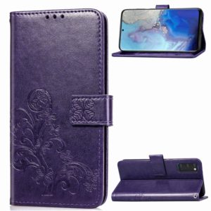 For Galaxy S20 Four-leaf Clasp Embossed Buckle Flip Leather Case with Lanyard & Card Slot & Wallet & Holder(Purple) (OEM)