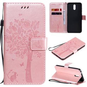 For Nokia 2.3 Tree & Cat Embossed Pattern Horizontal Flip Leather Case with Holder & Card Slots & Wallet & Lanyard(Rose Gold) (OEM)