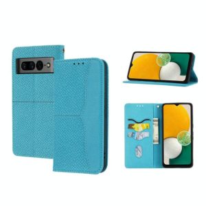 For Google Pixel 7 Pro Woven Texture Stitching Magnetic PU Leather Phone Case(Blue) (OEM)