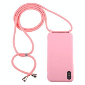 For iPhone X / XS Candy Color TPU Protective Case with Lanyard(Pink) (OEM)
