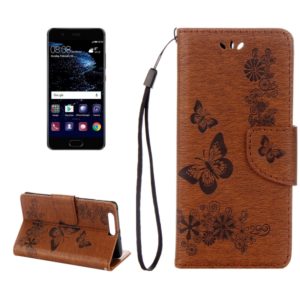 For Huawei P10 Plus Butterflies Embossing Horizontal Flip Leather Case with Holder & Card Slots & Wallet & Lanyard(Brown) (OEM)