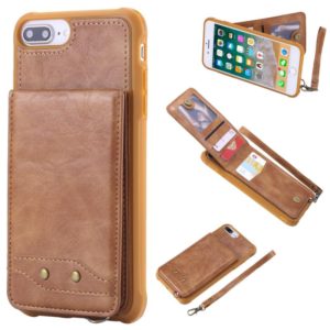 For iPhone 8 Plus / 7 Plus Vertical Flip Shockproof Leather Protective Case with Short Rope, Support Card Slots & Bracket & Photo Holder & Wallet Function(Brown) (OEM)