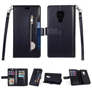 For Huawei Mate 20 Multifunctional Zipper Horizontal Flip Leather Case with Holder & Wallet & 9 Card Slots & Lanyard(Black) (OEM)