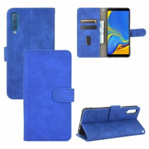 For Samsung Galaxy A7 (2018) Solid Color Skin Feel Magnetic Buckle Horizontal Flip Calf Texture PU Leather Case with Holder & Card Slots & Wallet(Blue) (OEM)