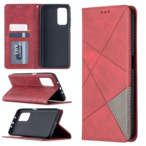 For Xiaomi Mi 10T / 10 Pro 5G Rhombus Texture Horizontal Flip Magnetic Leather Case with Holder & Card Slots(Red) (OEM)