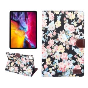 For iPad Air 2022 / 2020 10.9 Flower Cloth Texture PC Horizontal Flip Leather Protective Case with Holder & Card Slots & Wallet & Photo Frame & Sleep / Wake-up Function(Black) (OEM)