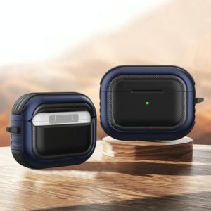 Wireless Earphones Shockproof TPU + PC Protective Case with Carabiner For AirPods Pro(Black+Blue) (OEM)