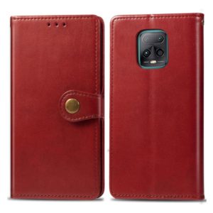 For Xiaomi Redmi 10X Pro 5G/10X 5G Retro Solid Color Leather Buckle Phone Case with Lanyard & Photo Frame & Card Slot & Wallet & Stand Function(Red) (OEM)
