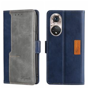 For Honor 50 Pro Contrast Color Side Buckle Leather Phone Case(Blue + Grey) (OEM)