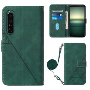 For Sony Xperia 1 IV Crossbody 3D Embossed Flip Leather Phone Case(Dark Green) (OEM)