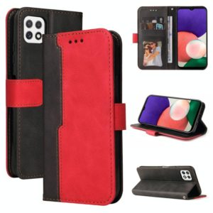 For Samsung Galaxy A22 5G Business Stitching-Color Horizontal Flip PU Leather Case with Holder & Card Slots & Photo Frame(Red) (OEM)