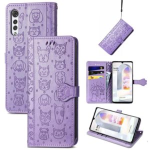 For LG Velvet 2 Pro Lovely Cat and Dog Embossing Pattern Horizontal Flip Leather Case , with Holder & Card Slots & Wallet & Cartoon Clasp & Lanyard(Purple) (OEM)