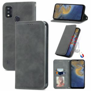 For ZTE A51 Retro Skin Feel Business Magnetic Horizontal Flip Leather Case with Holder & Card Slots & Wallet & Photo Frame(Gray) (OEM)