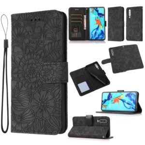 For Huawei P30 Skin Feel Embossed Sunflower Horizontal Flip Leather Case with Holder & Card Slots & Wallet & Lanyard(Black) (OEM)