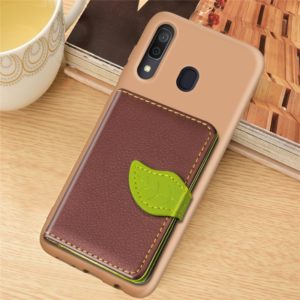Litchi Pattern Card Bag Wallet Bracket + TPU Phone Case with Card Slot Wallet Bracket Function For Galaxy A30(Brown) (OEM)