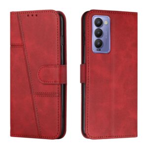 For Tecno Camon 18 / 18P Stitching Calf Texture Buckle Leather Phone Case(Red) (OEM)