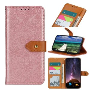 For Motorola Moto G22 European Floral Embossed Copper Buckle Leather Phone Case(Pink) (OEM)