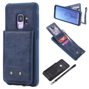 For Galaxy S9 Vertical Flip Shockproof Leather Protective Case with Short Rope, Support Card Slots & Bracket & Photo Holder & Wallet Function(Blue) (OEM)