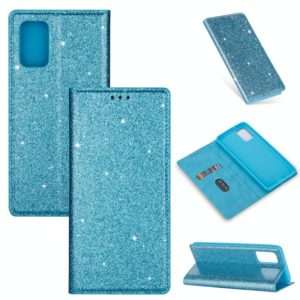 For Samsung Galaxy A81 Ultrathin Glitter Magnetic Horizontal Flip Leather Case with Holder & Card Slots(Sky Blue) (OEM)