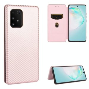 For Samsung Galaxy A91 / M80s / S10 Lite Carbon Fiber Texture Horizontal Flip TPU + PC + PU Leather Case with Rope & Card Slot(Pink) (OEM)