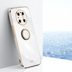 For Huawei Mate 40 Pro XINLI Straight 6D Plating Gold Edge TPU Shockproof Case with Ring Holder(White) (XINLI) (OEM)