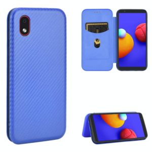 For Samsung Galaxy M01 Core / A01 Core Carbon Fiber Texture Horizontal Flip TPU + PC + PU Leather Case with Rope & Card Slot(Blue) (OEM)