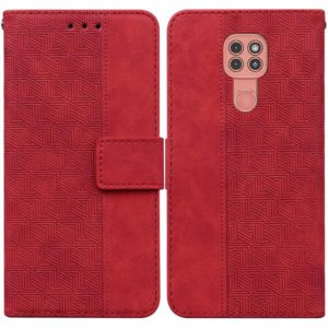 For Motorola Moto G9 Play / E7 Plus Geometric Embossed Leather Phone Case(Red) (OEM)