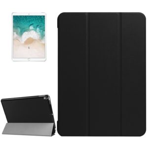 For iPad Pro 10.5 inch PU Litchi Texture 3-folding Smart Case Clear Back Cover with Holder(Black) (OEM)