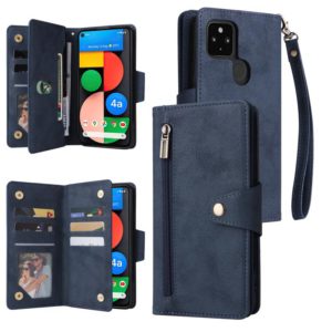 For Google Pixel 4A 5G Rivet Buckle 9 Cards Three Fold Leather Phone Case(Blue) (OEM)