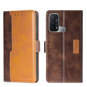 For OPPO Reno5 A Contrast Color Side Buckle Leather Phone Case(Dark Brown + Gold) (OEM)