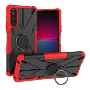 For Sony Xperia 10 IV Armor Bear Shockproof PC + TPU Phone Case with Ring(Red) (OEM)