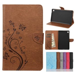 For Samsung Galaxy Tab A7 Lite / T220 Butterfly Flower Embossing Pattern Horizontal Flip Leather Case with Holder & Card Slots & Wallet(Brown) (OEM)
