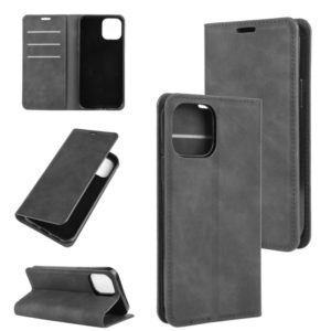 For iPhone 12 / 12 Pro Retro-skin Business Magnetic Suction Leather Case with Holder & Card Slots & Wallet(Black) (OEM)
