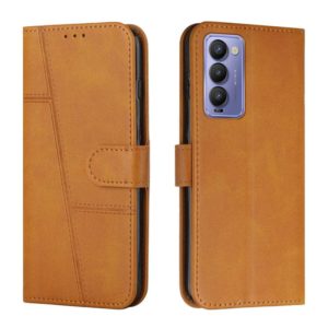 For Tecno Camon 18 / 18P Stitching Calf Texture Buckle Leather Phone Case(Yellow) (OEM)