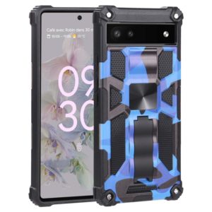 For Google Pixel 6a Camouflage Armor TPU + PC Magnetic Holder Phone Case(Dark Blue) (OEM)