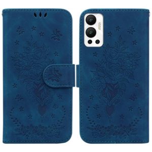 For Infinix Hot 12 Butterfly Rose Embossed Leather Phone Case(Blue) (OEM)